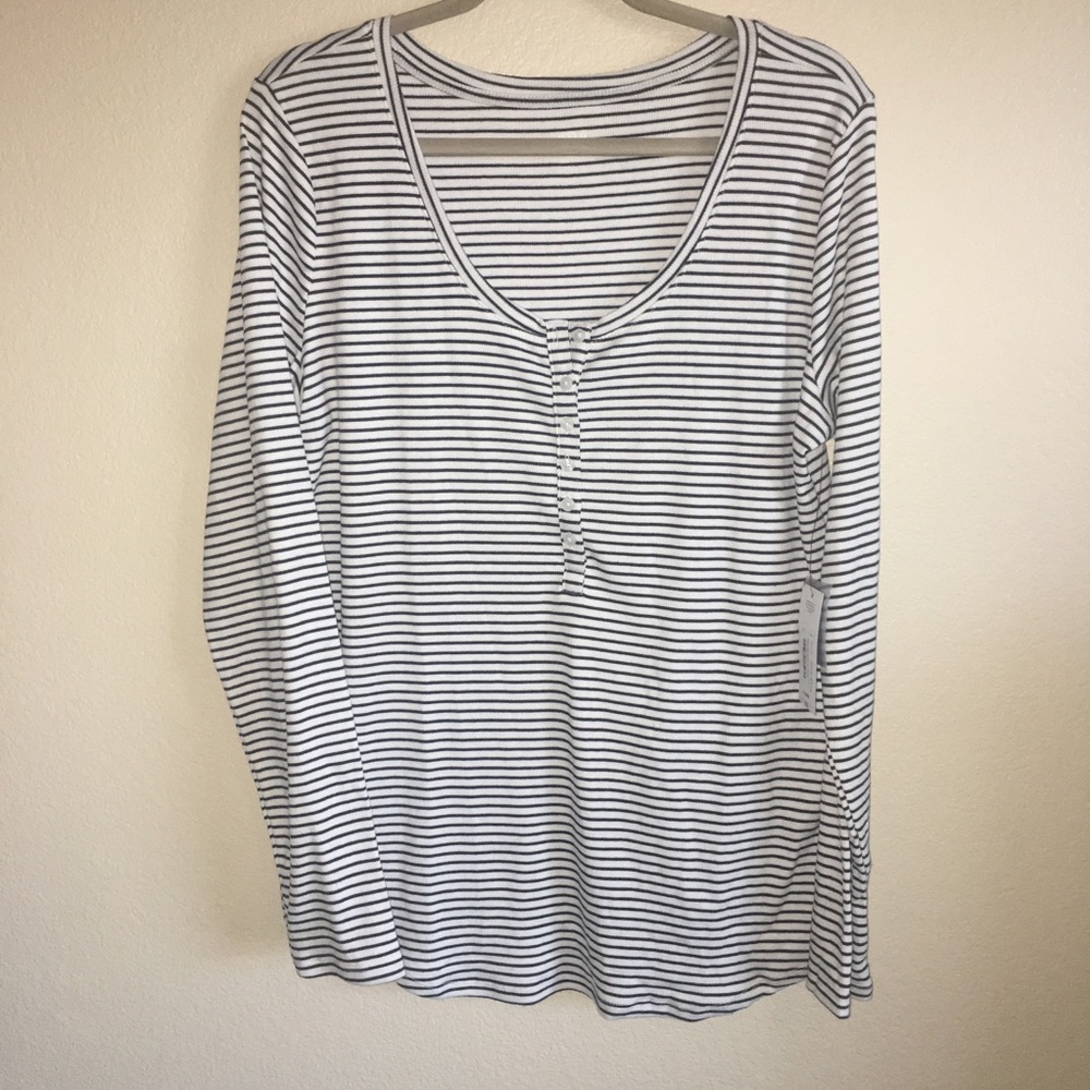 NWT! Ana XL Black & White Striped Long Sleeve Top